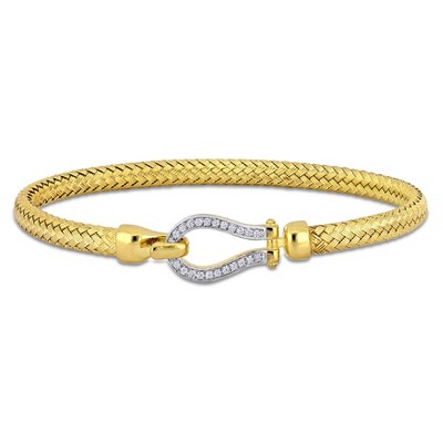 EVERLY JEWELRY | Yellow Plated Sterling Silver 3/4 CT TGW Cubic Zirconia Silver Yellow Weave Design Bangle, 8 inch