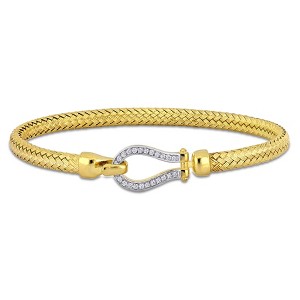 EVERLY JEWELRY | Yellow Plated Sterling Silver 3/4 CT TGW Cubic Zirconia Silver Yellow Weave Design Bangle, 8 inch - 1 of 4
