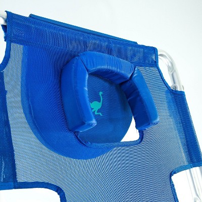 Blue Aluminum Frame Folding Beach Lounger with Wooden Armrests