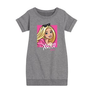 Girls' - Barbie - Xoxo Barbie Graphic Short Sleeve Fleece Dress - 1 of 4