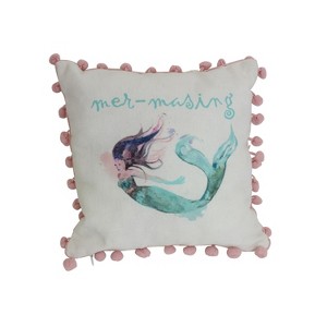Beachcombers 10" x 10" Cotton Mermaid Print Small Petite  Size Accent Throw  Pillow - 1 of 2
