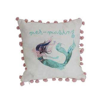 Beachcombers 10" x 10" Cotton Mermaid Print Petite  Size Accent Throw  Pillow