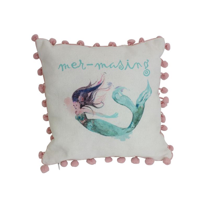 Beachcombers 10" x 10" Cotton Mermaid Print Petite  Size Accent Throw  Pillow, 1 of 3