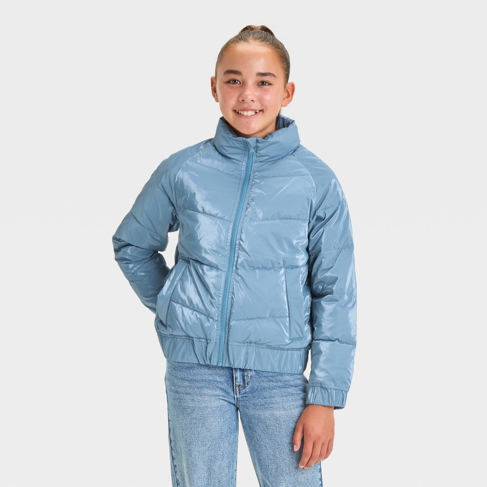 Girls' Solid Puffer Jacket - art class™ Blue Size-L