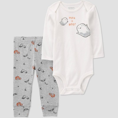 Carter's Just One You® Baby 'Peek-a-Boo' Halloween Top and Bottom Set - Gray/White 12M