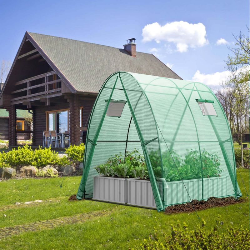 Costway Portable Greenhouse with 2 Zippered Doors 2 Roll-up Screen Windows 6 x 6 x 6.6 FT Green/White, 2 of 11