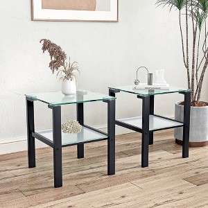 2 PCS Square Glass Side Table, Modern Two Layer End Table Set of 2 with Tempered Glass Tabletop, Tea Table - 1 of 4