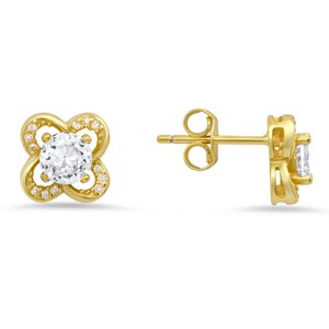 Sterling Silver Flower CZ Stud Earrings - 1 of 2