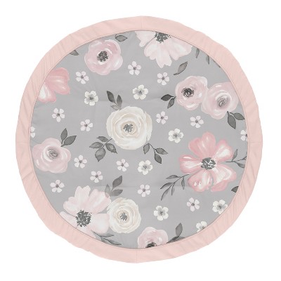 Image of Sweet Jojo Designs Girl Baby Tummy Time Playmat Watercolor Floral Pink, Grey and White