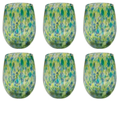TAG 16 oz. Confetti Glass Stemless Drinkware Green And Blue Dishwasher Safe Beverage Glassware Dinner Party Wedding Set 2