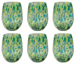 TAG 16 oz. Confetti Glass Stemless Drinkware Green And Blue Dishwasher Safe Beverage Glassware Dinner Party Wedding Set 2 - 1 of 3