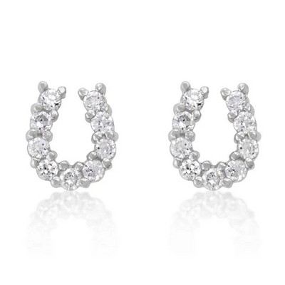 ShineHigh Lucky Horseshoe CZ Earring Set for Women – Rhodium-Plated Silvertone Fashion Earrings with 2.25ct Round Cubic Zirconia and Butterfly Back