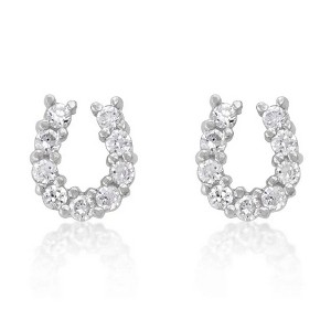 ShineHigh Lucky Horseshoe Earrings for Women – .925 Sterling Silver with Rhodium-Plated Finish and 2.25ct Round Cubic Zirconia Accents - 1 of 1