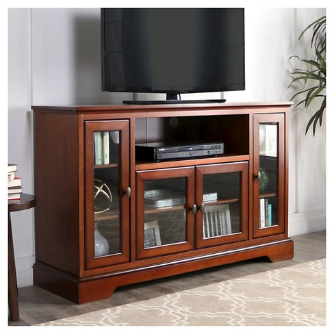52" wood highboy tv media stand storage console - brown - saracina