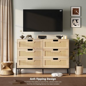 Rattan 6 Drawer Dresser, Wooden Tall Dresser Chest of Drawer Organizer, Farmhouse Storage Cabinet with Metal Legs for Bedroom, Living Room, Entryway - 1 of 4