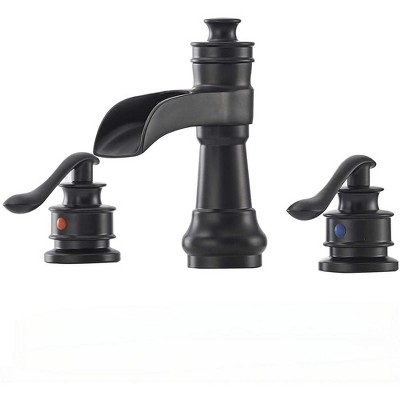 BWE 8 in. Waterfall Widespread 2-Handle Bathroom Faucet With Pop-up Drain Assembly in Spot Resist