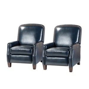 Set of 2 Deborah Modern Wooden Upholstery Modern Genuine Leather Recliner with Nailhead Trim for Living Room and Bedroom  | ARTFUL LIVING DESIGN - 1 of 4