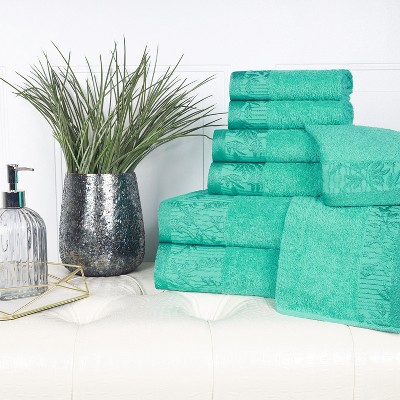 Cotton 8 Piece Bath Towel Set, Plush Quick Dry Decorative Bathroom ...