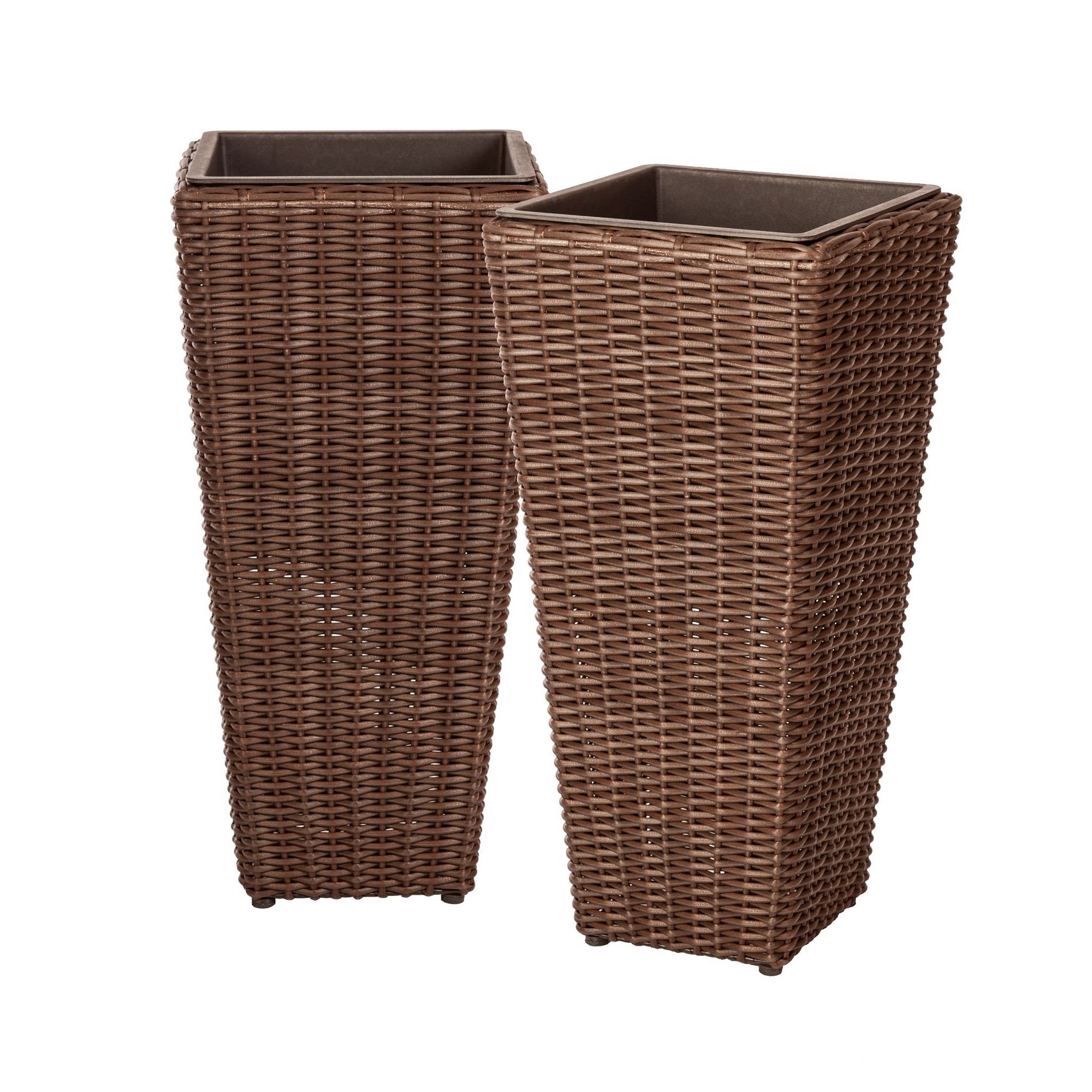 Balkene Home 62501 Alto All-Weather Wicker Planter Set with Liners Tall Plant Decor Box for Outdoors & Indoors Patio Herb Garden - Mocha - Pack of 2