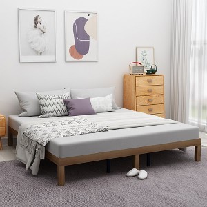 Wood Platform Bed Frame Minimalist Modern Style No Box Spring Needed 4 Center Support Legs Easy Assembly Bed Frame Home Furniture - 1 of 4