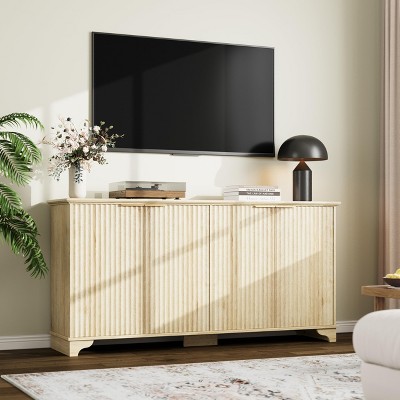 Fluted Buffet Sideboard with Storage, Kitchen Storage Cabinet with Adjustable Shelves