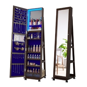 Fredees 360° Rotating Jewelry Armoire with Lights, Lockable Cabinet, Standing Full-Length Mirror & Jewelry Storage, Wheels - 1 of 4