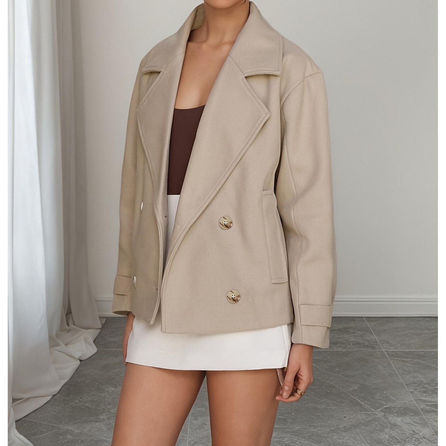 Женская куртка EadianDree Women Short Coat Lapel Double Breasted Outerwear with Side Pockets — фото 4