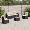 vidaXL Patio Sofa Set with Cushions Outdoor Furniture 6 Piece Poly Rattan - Black and Cream - 2 of 4