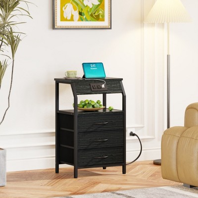Furnulem Nightstands with 3/4/5 Drawers & Outlets, Bedside Tables with 2 USB Ports and 2-Tier Open Shelf