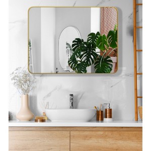 Wall Mounted Black Rectangular Mirror Metal Framed Mirror - 1 of 4