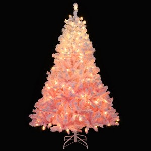 Tangkula Artificial Christmas Tree Hinged Snow Flocked Xmas Tree w/ 456/820/1264/1774 Branch Tips - 1 of 4