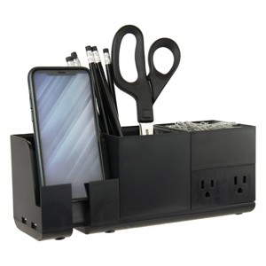 4pc Office Konnect Stackable Desk Organizer & Power Station Black - Bostitch: Charging Station, Office Supplies, USB Holder - 1 of 4