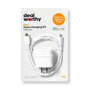 Single Port 20W USB-C Home Charger with 3' Lightning to USB-C Cable - dealworthy™ White - 1 of 4