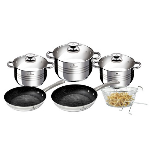 Blaumann Cookware Set - Turbo Induction Based, Elegant Design, 3 Casserole  With Lid, 2 Frypan, 1 Frying Basket, 1 Handle 10 -piece (metallic) 10 -pcs  : Target