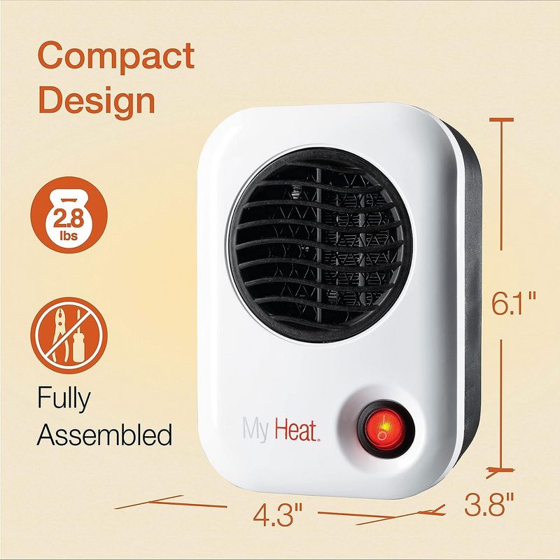 Lasko 101 MyHeat Small Portable Personal Electric 200 Watt Ceramic Space Heater for Office Desk and Home, White, 4 of 7