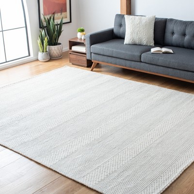 Ivory Beige Flat Woven Wool Rectangular Rug 8' x 10'