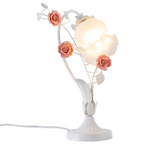 YIYIBYUS Flower Glass Table Lamp with Glass Lampshade, Pad Base (1-Light, Green&Pink) - 1 of 4