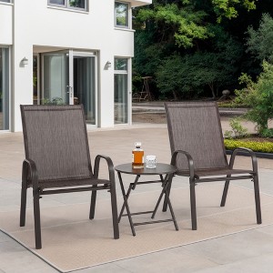 SKRAN Outdoor 3 Piece Patio Set Chairs, Camping Chair with Armrests and Folding Table, Breathable Fabric, for Bistro Garden, Balcony, Lawn (Brown) - 1 of 4