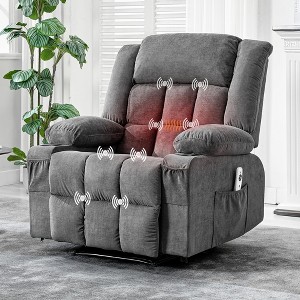 Manual Recliner Chair with Heat Massage - Widen Overstuffed Oversize Single Sofa Lounge Chair with 3 Recline Positions, Cup Holders, Side Pockets - 1 of 4