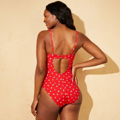Женские купальники Shade & Shore Women's U-Wire Tummy Control Bandeau Medium Coverage One Piece - Shade & Shore™ Red M — фото 2