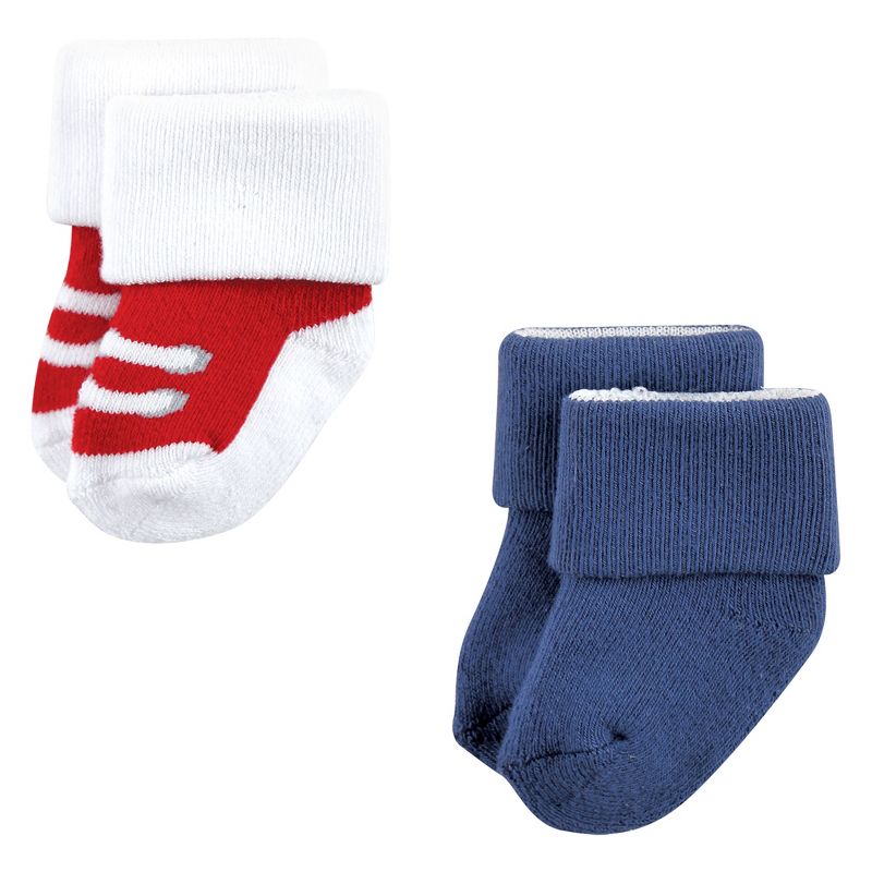 Luvable Friends Baby Boy Newborn and Baby Terry Socks, Red Navy Sneakers 12-Pack, 6 of 10