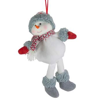 Northlight 14" Gray and Red Plush Snowman Hanging Christmas Ornament
