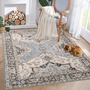 Persian Distressed Floral Washable Rug with TPR Backing, Plush 350GSM Chenille,Throw Rugs, Non-Slip Indoor Carpet for Entryway, Bedroom, Kitchen - 1 of 4