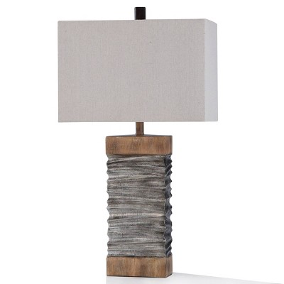 Darley Table Lamp Silver and Natural Wood Painted Resin - StyleCraft: Polyresin Base, Linen Shade, UL Listed