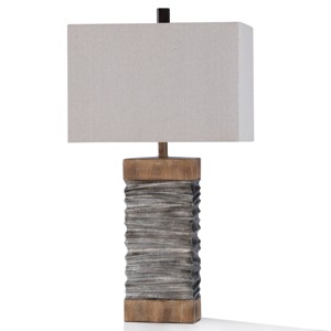 Darley Table Lamp Silver and Natural Wood Painted Resin - StyleCraft: Polyresin Base, Linen Shade, UL Listed - 1 of 4