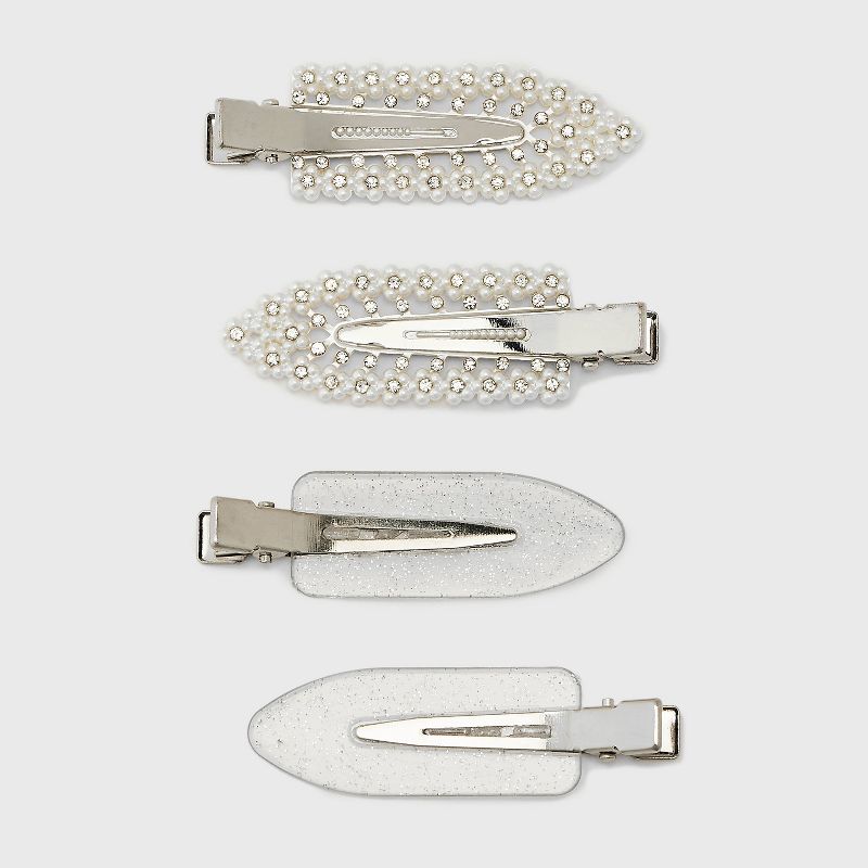 Pearl Creaseless Hair Clip Set 4pc - Wild Fable&#8482; Silver, 1 of 3
