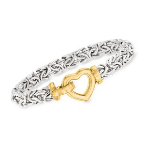 Ross-Simons Two-Tone Sterling Silver Byzantine Heart Bracelet - 1 of 4