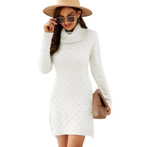 Coolmee Womens  Knit Sweater Dress Sexy Long Sleeve Bodycon Turtleneck Fashion Slim Fit Mini Fall Sweaters Dresses - 1 of 4