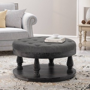 Hewlett Contemporary Fabric Round Ottoman - Christopher Knight Home - 1 of 4