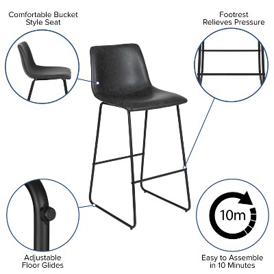 Reagan 30" Gray LeatherSoft & Metal Bar Height Stools, Set of 2
